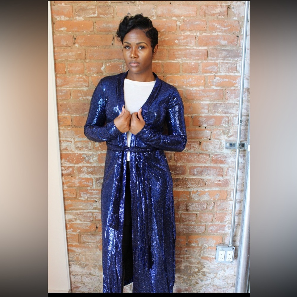 Sequin Long Cardigan in Blue